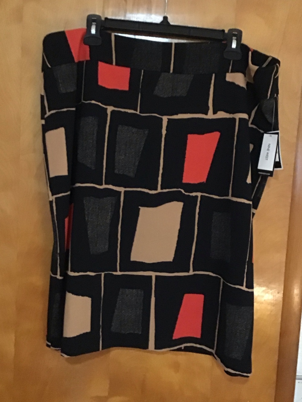 Nine West Black Pencil Skirt with Tan and Red Geometric Blocks